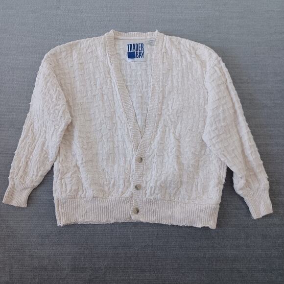 Trader Bay Other - Vintage Trader Bay Cardigan Mens L Beige Linen Blend Chunky Knit V-Neck Grandpa